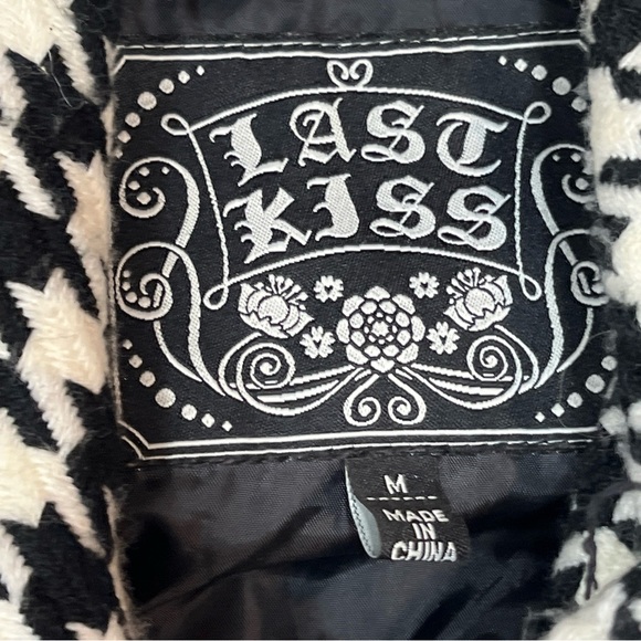 Last Kiss BIG Black Houndstooth Belted Acrylic Peacoat Pockets high Collar Lined - Picture 4 of 15